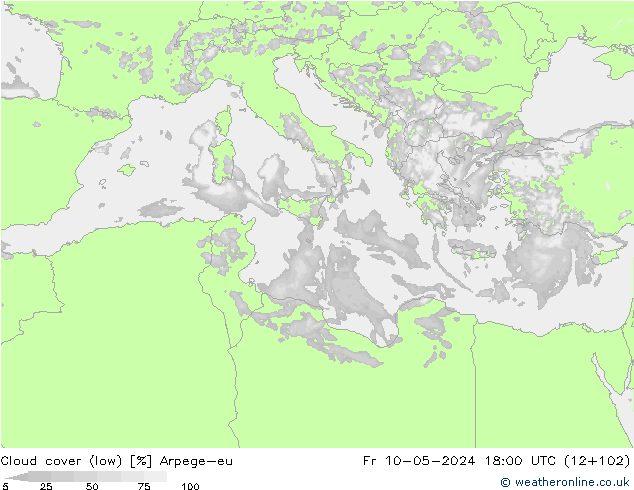 Nubes bajas Arpege-eu vie 10.05.2024 18 UTC