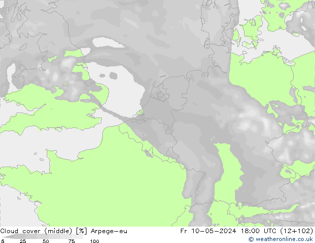 oblačnosti uprostřed Arpege-eu Pá 10.05.2024 18 UTC