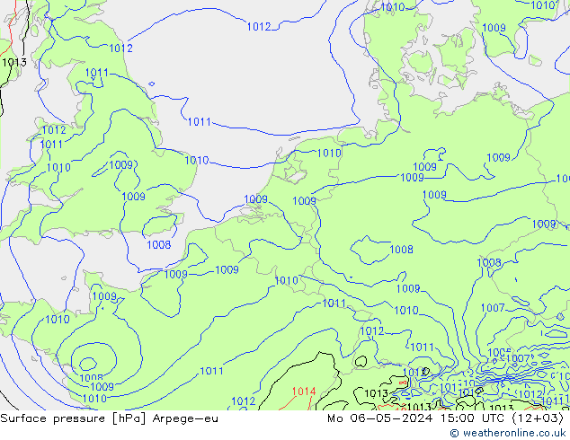 Pressione al suolo Arpege-eu lun 06.05.2024 15 UTC