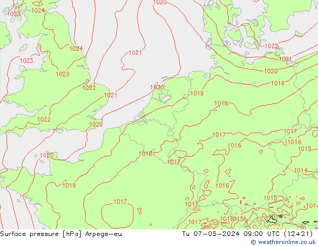 Surface pressure Arpege-eu Tu 07.05.2024 09 UTC