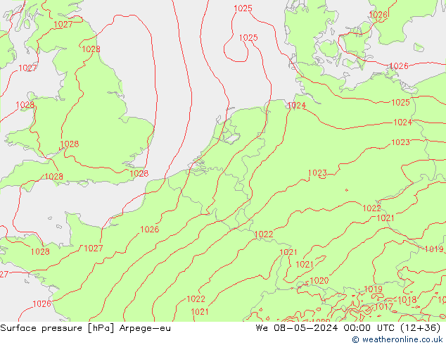 Presión superficial Arpege-eu mié 08.05.2024 00 UTC