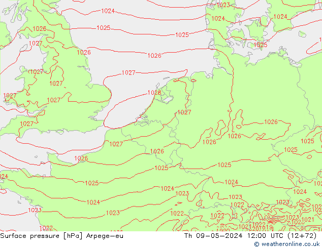 Surface pressure Arpege-eu Th 09.05.2024 12 UTC