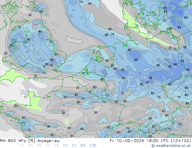 RH 850 hPa Arpege-eu  10.05.2024 18 UTC