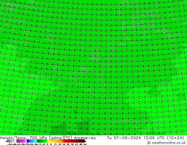 Height/Temp. 700 hPa Arpege-eu  07.05.2024 12 UTC