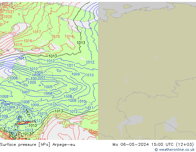 Surface pressure Arpege-eu Mo 06.05.2024 15 UTC