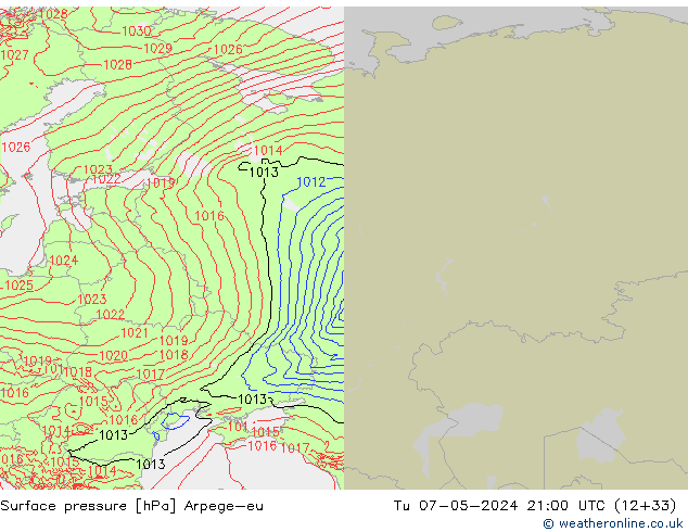 pressão do solo Arpege-eu Ter 07.05.2024 21 UTC