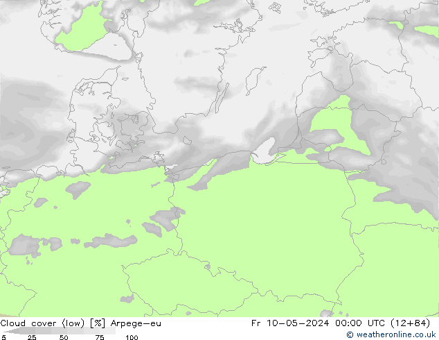 Cloud cover (low) Arpege-eu Fr 10.05.2024 00 UTC