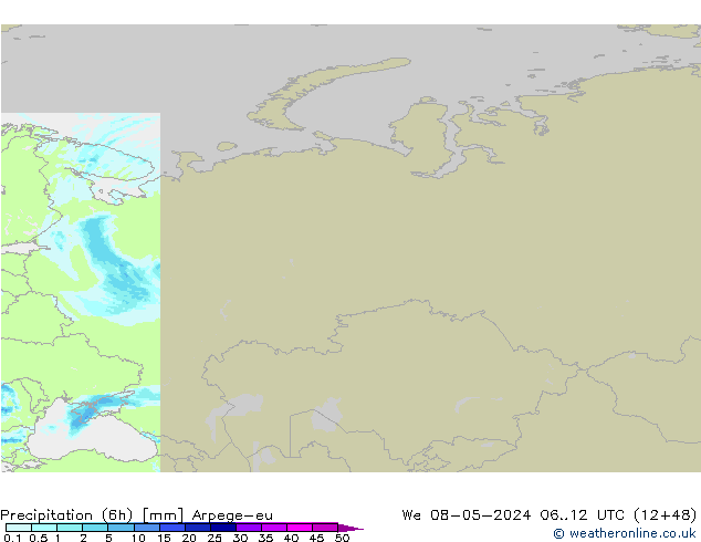 Yağış (6h) Arpege-eu Çar 08.05.2024 12 UTC