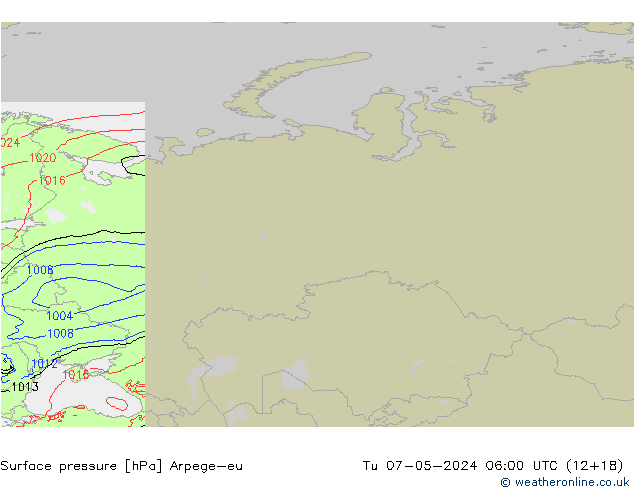 Surface pressure Arpege-eu Tu 07.05.2024 06 UTC