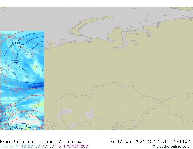 Precipitation accum. Arpege-eu pt. 10.05.2024 18 UTC