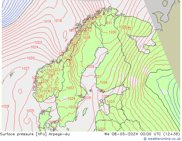 Surface pressure Arpege-eu We 08.05.2024 00 UTC