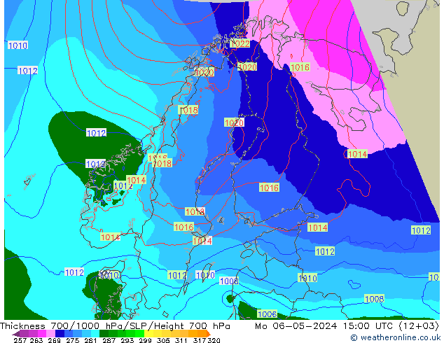 Thck 700-1000 hPa Arpege-eu Mo 06.05.2024 15 UTC