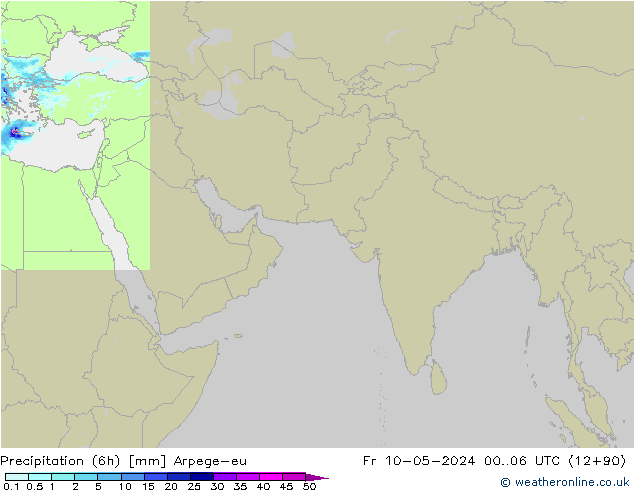 Totale neerslag (6h) Arpege-eu vr 10.05.2024 06 UTC