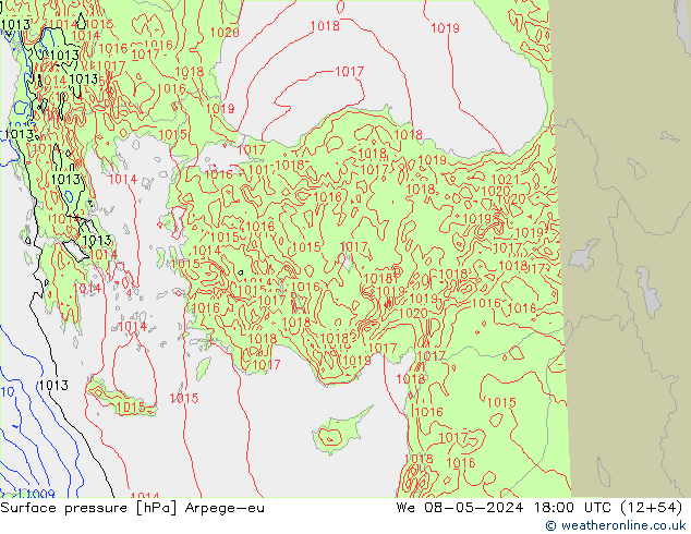Presión superficial Arpege-eu mié 08.05.2024 18 UTC