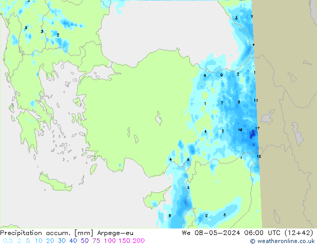 Precipitation accum. Arpege-eu mer 08.05.2024 06 UTC