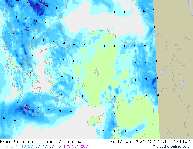 Precipitation accum. Arpege-eu Fr 10.05.2024 18 UTC