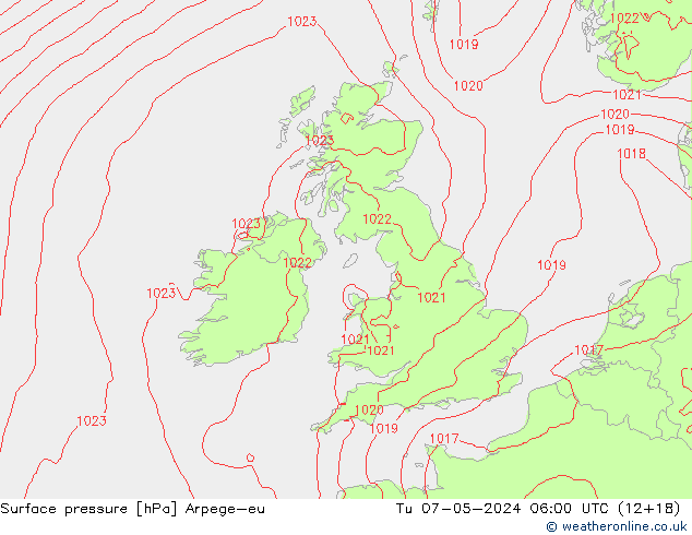 pressão do solo Arpege-eu Ter 07.05.2024 06 UTC