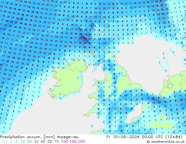 Precipitation accum. Arpege-eu Fr 10.05.2024 00 UTC