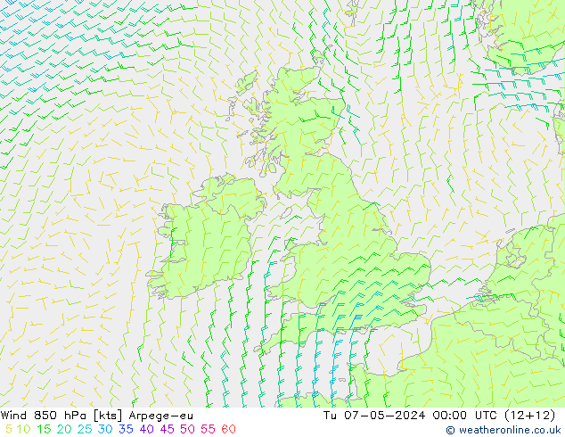 Wind 850 hPa Arpege-eu di 07.05.2024 00 UTC