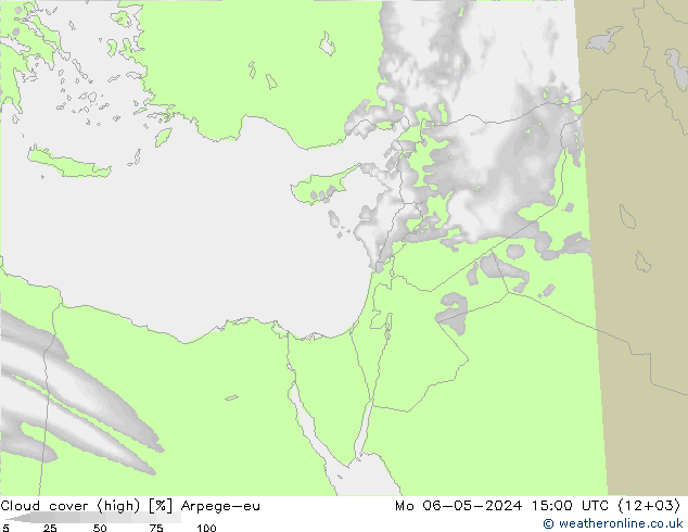 Cloud cover (high) Arpege-eu Mo 06.05.2024 15 UTC