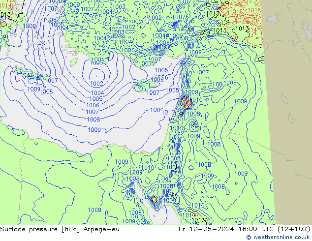 Atmosférický tlak Arpege-eu Pá 10.05.2024 18 UTC