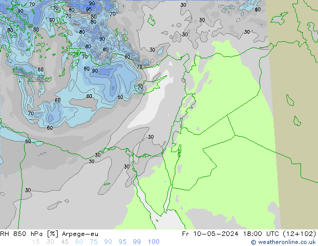 RH 850 hPa Arpege-eu Fr 10.05.2024 18 UTC