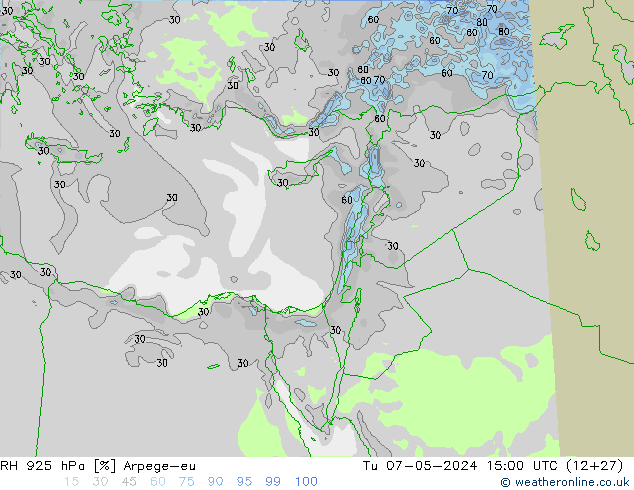 RH 925 гПа Arpege-eu вт 07.05.2024 15 UTC