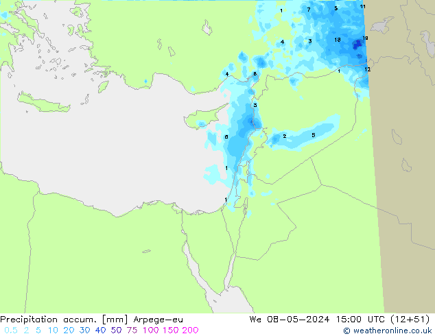 Precipitation accum. Arpege-eu We 08.05.2024 15 UTC