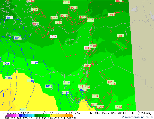 Thck 700-1000 hPa Arpege-eu Qui 09.05.2024 06 UTC