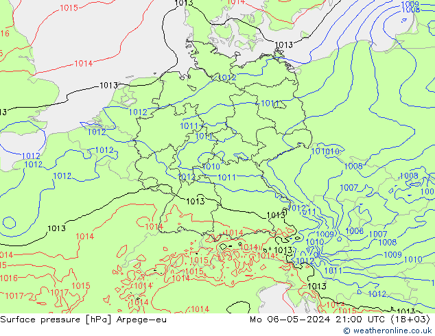 地面气压 Arpege-eu 星期一 06.05.2024 21 UTC