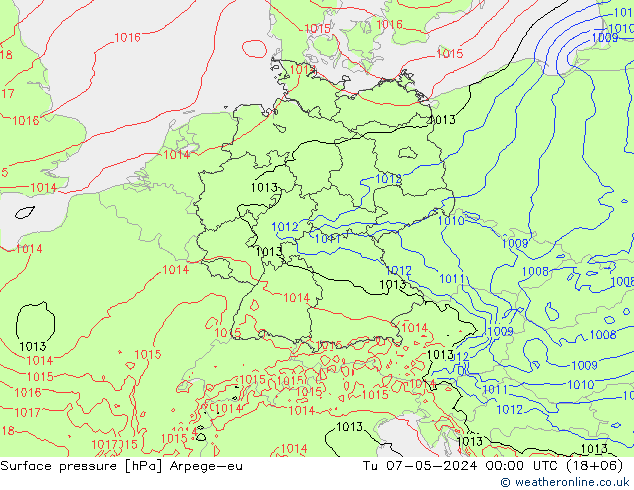 Presión superficial Arpege-eu mar 07.05.2024 00 UTC