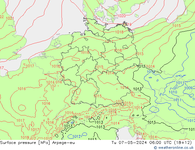 Presión superficial Arpege-eu mar 07.05.2024 06 UTC