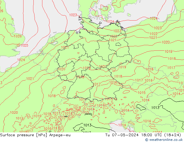 地面气压 Arpege-eu 星期二 07.05.2024 18 UTC