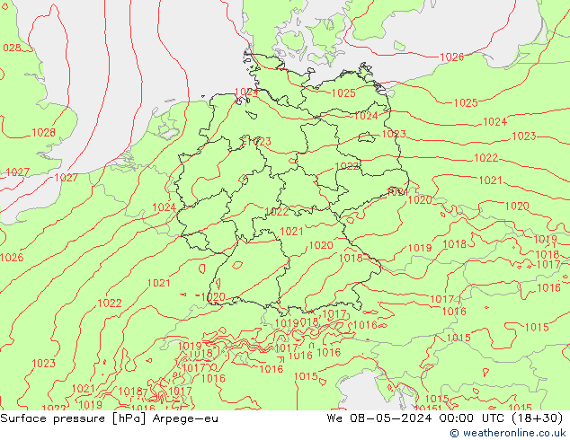 pression de l'air Arpege-eu mer 08.05.2024 00 UTC