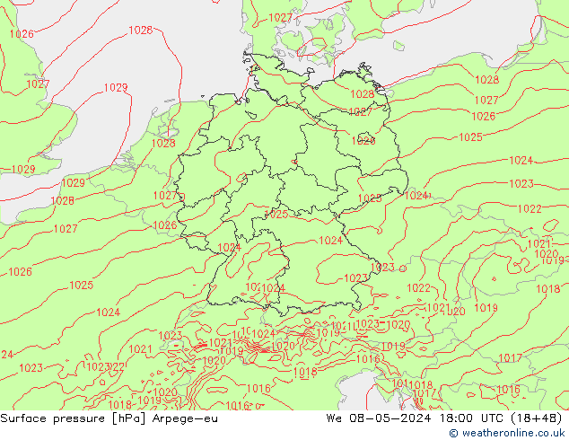 Surface pressure Arpege-eu We 08.05.2024 18 UTC