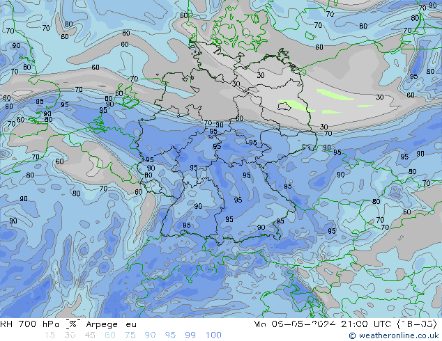 RH 700 hPa Arpege-eu  06.05.2024 21 UTC