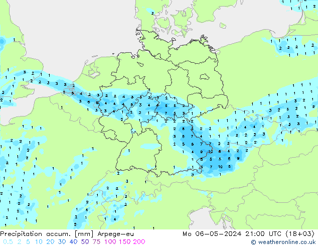 Precipitation accum. Arpege-eu Po 06.05.2024 21 UTC