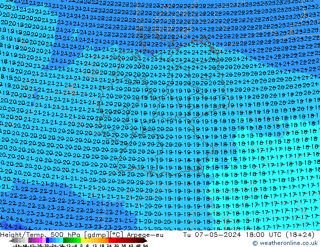Height/Temp. 500 hPa Arpege-eu Tu 07.05.2024 18 UTC