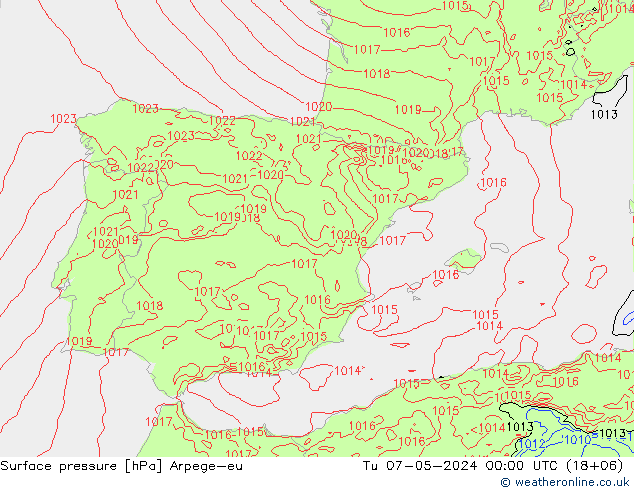 Presión superficial Arpege-eu mar 07.05.2024 00 UTC