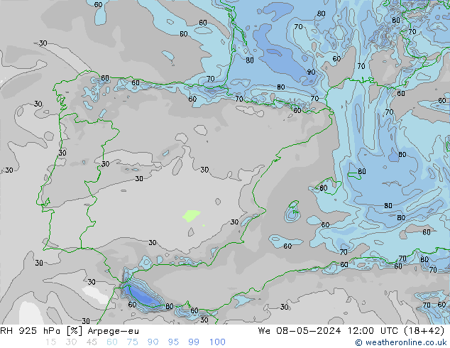 925 hPa Nispi Nem Arpege-eu Çar 08.05.2024 12 UTC