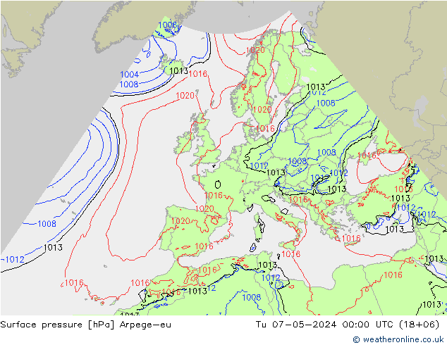 Presión superficial Arpege-eu mar 07.05.2024 00 UTC