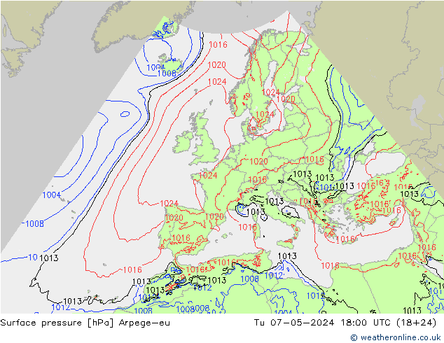 pressão do solo Arpege-eu Ter 07.05.2024 18 UTC