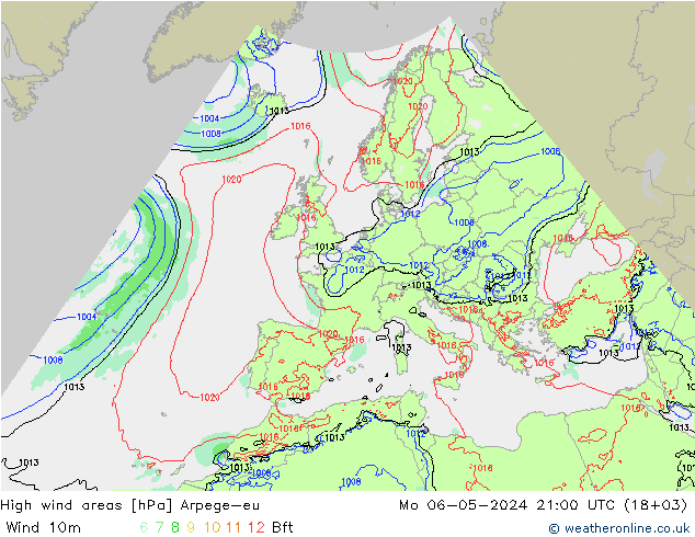 High wind areas Arpege-eu lun 06.05.2024 21 UTC