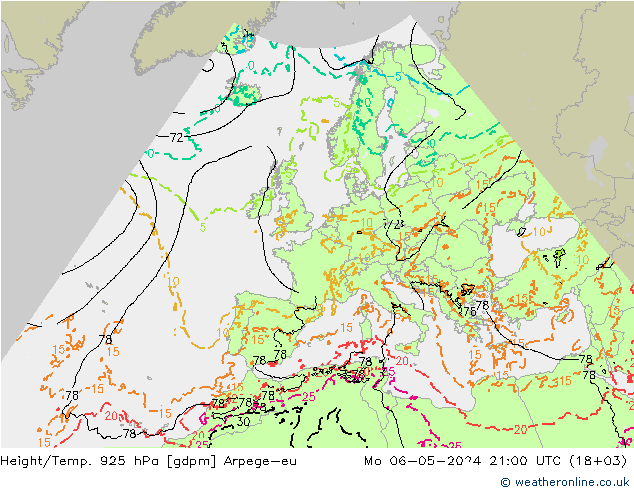 Height/Temp. 925 hPa Arpege-eu  06.05.2024 21 UTC