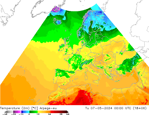 Temperature (2m) Arpege-eu Tu 07.05.2024 00 UTC