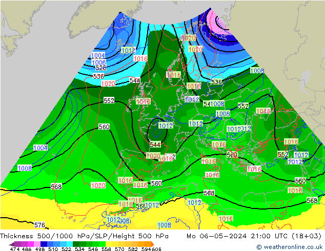 Thck 500-1000гПа Arpege-eu пн 06.05.2024 21 UTC