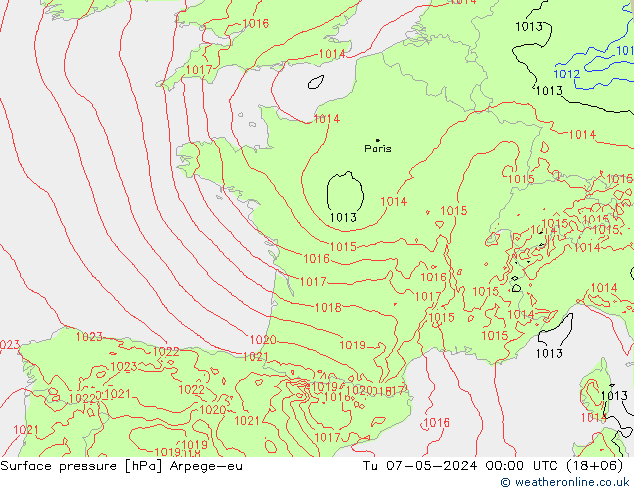 Presión superficial Arpege-eu mar 07.05.2024 00 UTC