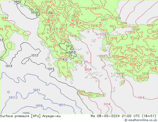 Surface pressure Arpege-eu We 08.05.2024 21 UTC