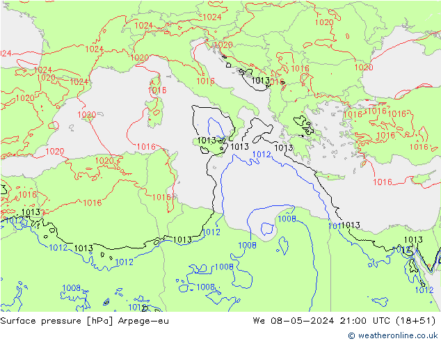 Yer basıncı Arpege-eu Çar 08.05.2024 21 UTC