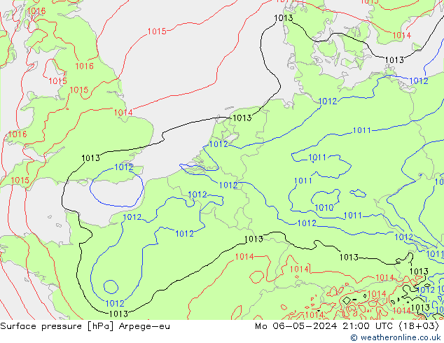 Surface pressure Arpege-eu Mo 06.05.2024 21 UTC